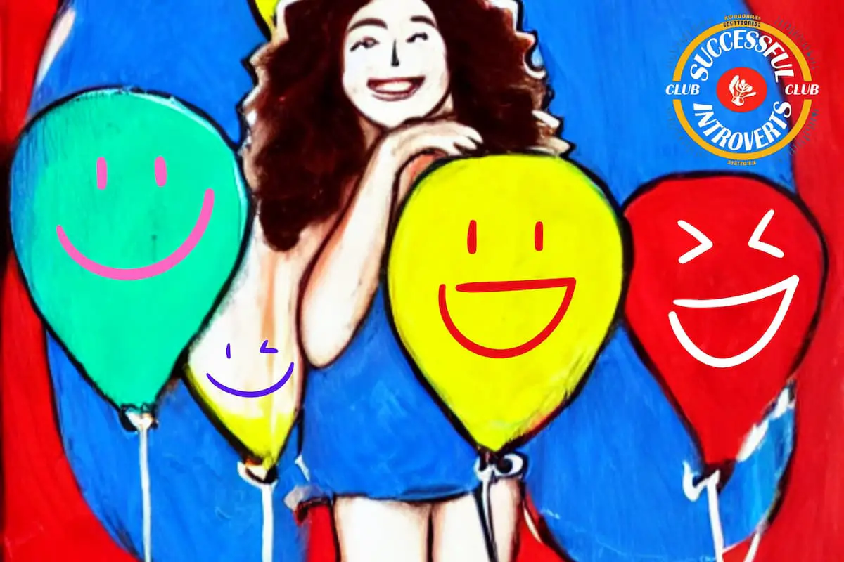 Introverted girl showing signs of happiness by playing with baloons